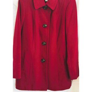 Liz Claiborne Burgundy Wool Long Sleeve Preppy Pea-Jacket in Size Large.